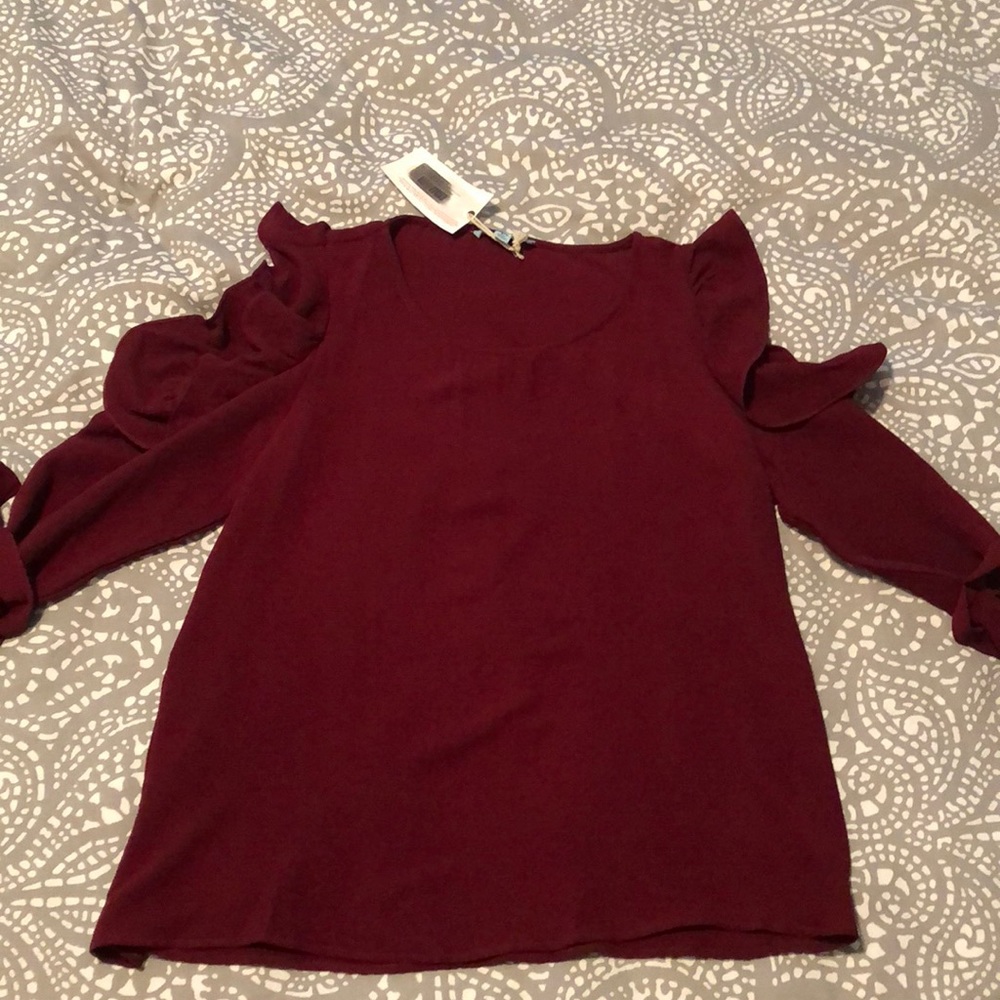 She + Sky Burgundy Cold Shoulder Top